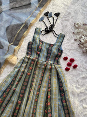 Stylish Multi Color Organza Digital Work Gown