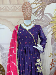 Lovely Blue Georgette Embroidery Work Gown