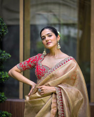 New Wedding Wear Mustard Color Gold Soft Saree