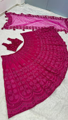 Glorious Pink Silk Thread Work Lehenga Choli