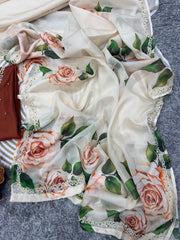 Beautiful Floral Print With Work White Color Saree