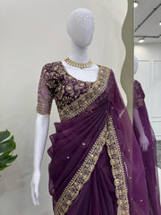 Wonderful Purple Color Organza Silk Saree