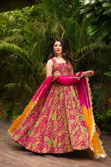 Organza Silk Pink Color Huge Flaired Designer Gown