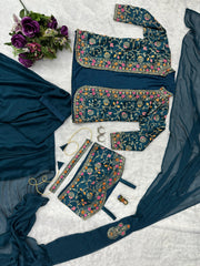 Wedding & Party Wear Rangoli Silk Teal Blue Color Saree