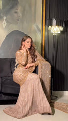 New Party Wear Beige Color Sequence Work Saree