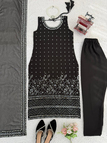 Gorgeous Black Georgette Thread Work Sharara Suit