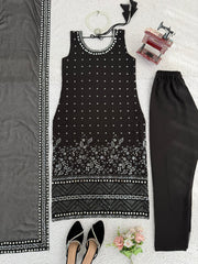 Gorgeous Black Georgette Thread Work Sharara Suit