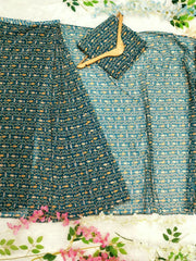 Outstanding Digital Print Teal Blue Color Designer Saree