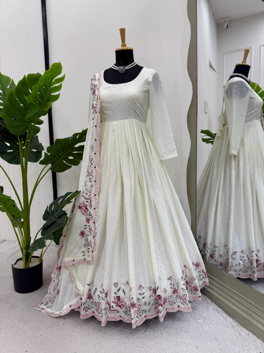 Presenting Sequence Work White Color Gown