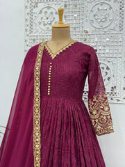 Function Wear Maroon Color Embroidery Work Anarkali Gown