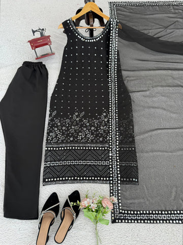 Gorgeous Black Georgette Thread Work Sharara Suit