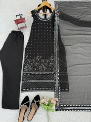 Gorgeous Black Georgette Thread Work Sharara Suit