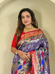 Blissful Paithani Silk Purple Color Saree