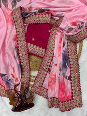 Lovely Pink Chinon Silk Work Saree
