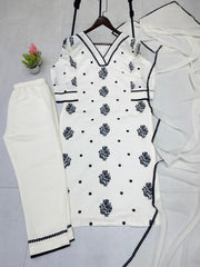 Decent Roman Silk White Color Straight Salwar Suit