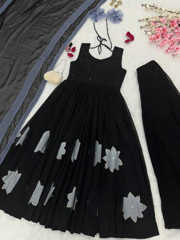 Wonderful Black Georgette Handpainted Anarkali Suit