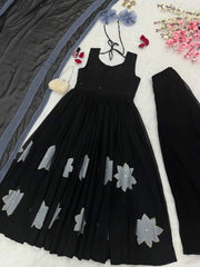 Wonderful Black Georgette Handpainted Anarkali Suit