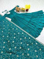 Function Wear Vichitra Silk Sky Blue Color Gown