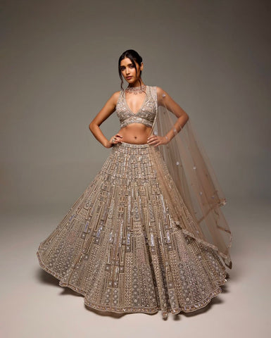 Wedding & Party Wear Thread Work Gold Color Lehenga Choli