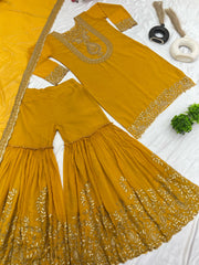 Peaceful Sequence Work Yellow Color Palazzo With Dupatta Set