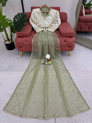 Outstanding Sequnce Work Net Mehndi Color Saree