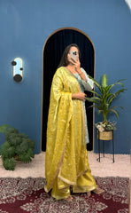 Imposing Jimmy Choo Sky Blue & Yellow Color Palazzo Suit