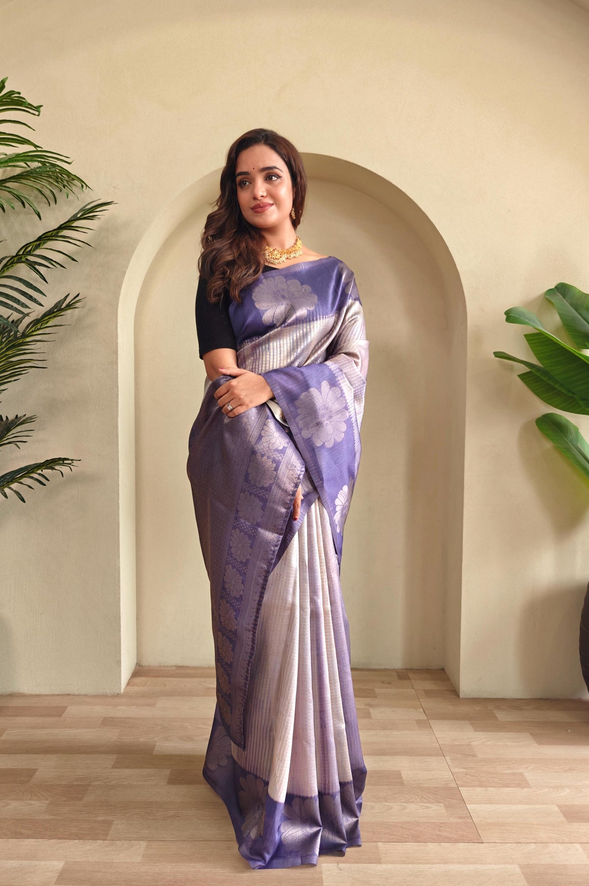 Wonderful Lavender Color Flower Print Silk Saree