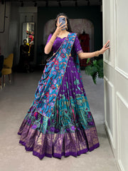 Festive Wear Kalamkari Print Purple Color Festive Wear Lehenga Choli