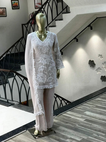 Ravishing Sky Blue Georgette Embroidery Palazzo Suit