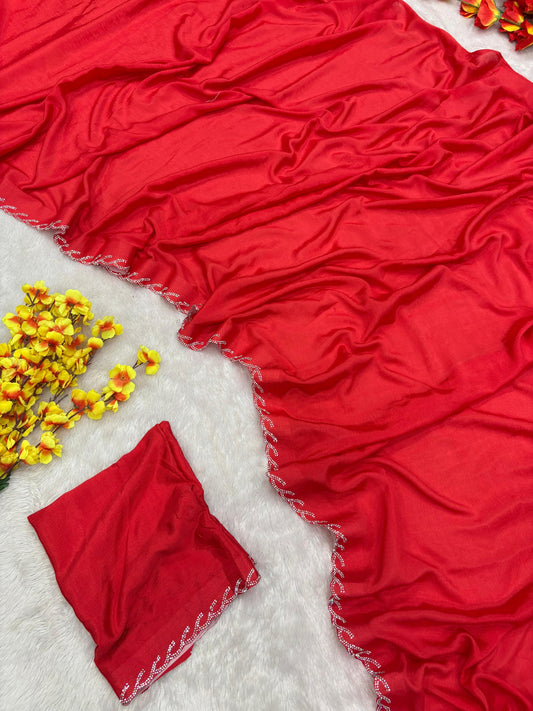 Beautiful Hand Jarkan Work Red Color saree