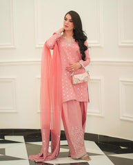 Lovely Peach Color Chinon Silk Salwar Suit