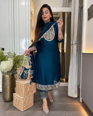Navy Blue Color Embroidery Work Salwar Suit