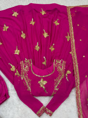 Marvelous Pink Georgette Thread Work Gown