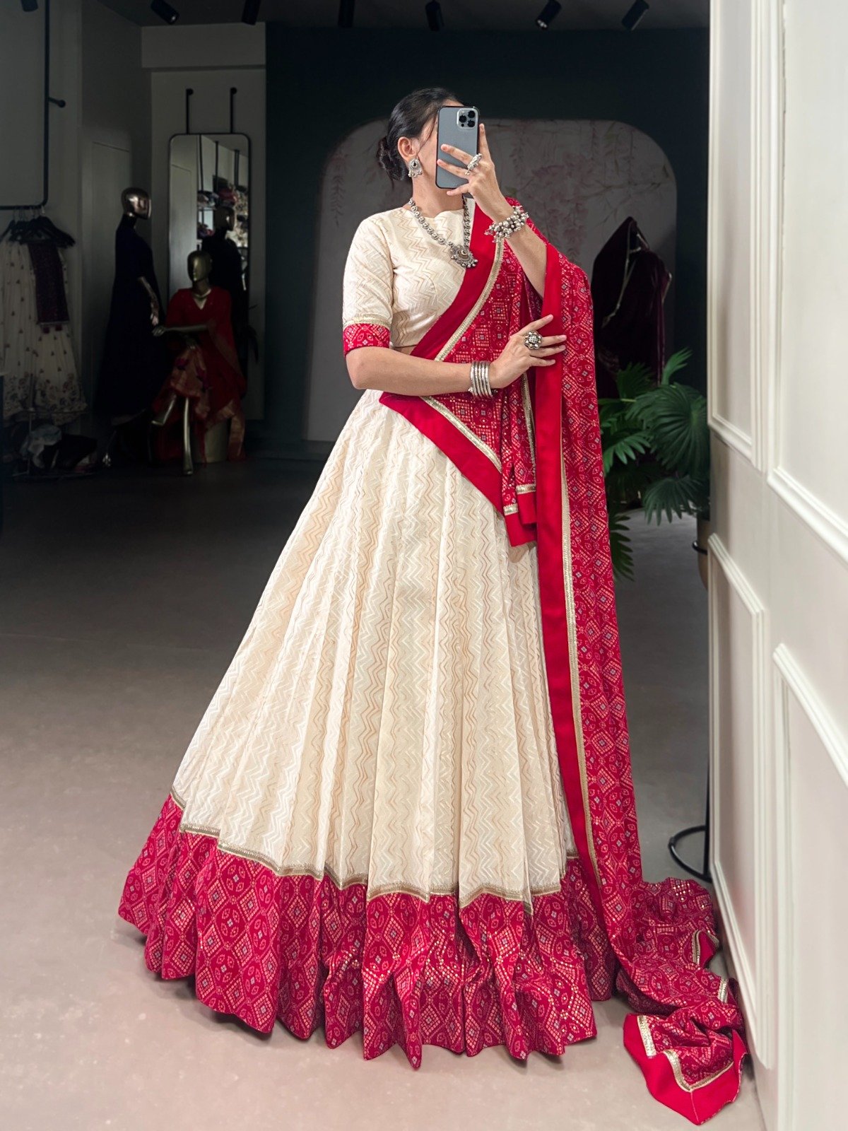 Gorgeous Red Cotton Bandhej Work Lehenga Choli