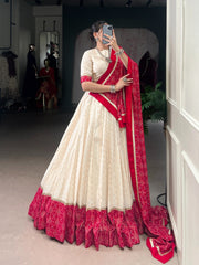 Gorgeous Red Cotton Bandhej Work Lehenga Choli