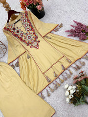 Exclusive Yellow Khadi Cotton Embroidery Work Co-ord Set