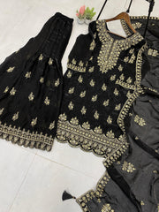 Ravishing Black Fendy Embroidery Work Sharara Suit