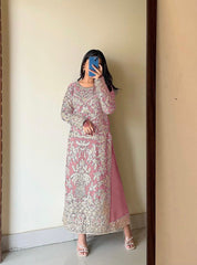 Peaceful Heavy Embroidery Work Pink Color Palazzo With Dupatta Set