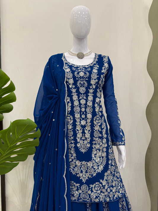 Demanding Georgette Blue Color Sharara Suit