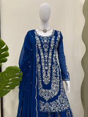 Demanding Georgette Blue Color Sharara Suit