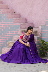 Captivating Pure Bandhrej Navy Blue Color Gown