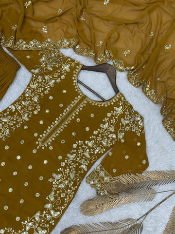 Exclusive Yellow Georgette Sequence Work Sharara Suit
