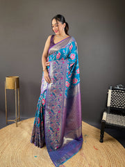 Gorgeous Silk Patola Weaving Sky Blue Color Saree