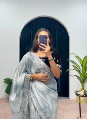 Glorious Embroidery Zari Work Grey Color Designer Saree