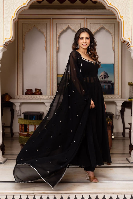 Party Wear Black Color Top With Palazzo