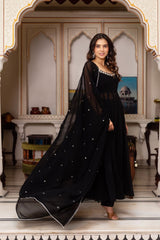 Party Wear Black Color Top With Palazzo