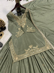Awesome Embroidered Mehndi Color Top With Lehenga Choli
