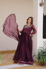Occasion Wear Burberry Silk Wine Color Gown