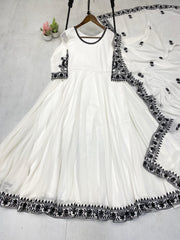 Outstanding White Color Gown Sequence Work Anarkali Gown