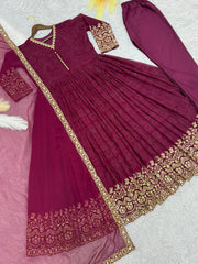 Function Wear Maroon Color Embroidery Work Anarkali Gown